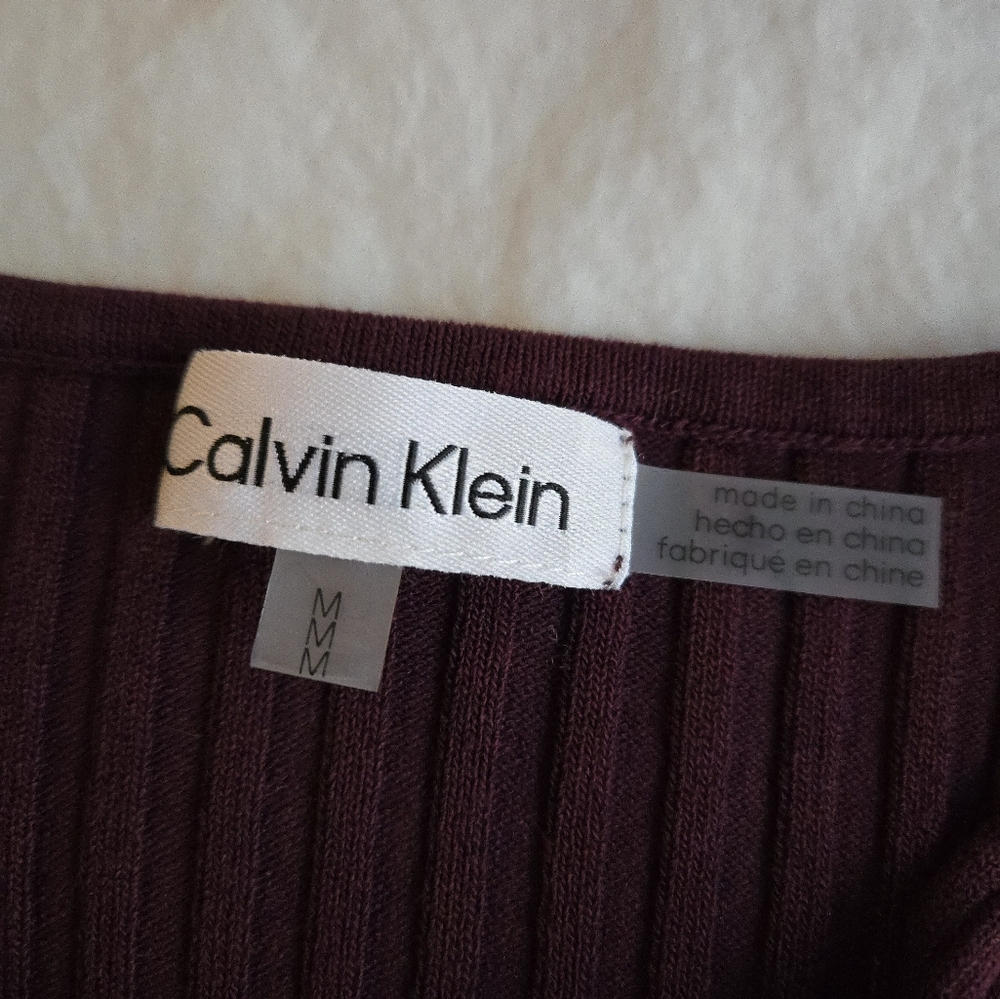 CALVIN KLEIN Long Sleeve Ribbed Keyhole Sweater Port Burgundy MI3 - Picture 3 of 10